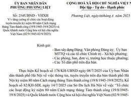 UBND phường Phương Liệt ban hành văn bản số 254/UBND-VHXH ngày 6/8/2025 về việc tăng cường tổ chức các hoạt động tuyên truyền kỷ niệm 80 năm Cách mạng tháng Tám thành công (19/8) và Quốc khánh (2/9)