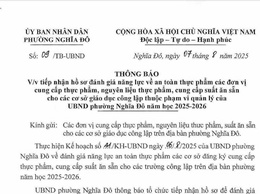 Thông báo tiếp nhận hồ sơ đánh giá năng lực về ATTP, cung cấp thực phẩm, nguyên liệu thực phẩm, cung cấp suất ăn cho các cơ sở giáo dục công lập