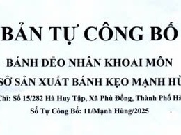 Công bố sản phẩm Bánh dẻo nhân Khoai môn của cơ sở sản xuất bánh kẹo Mạnh Hùng