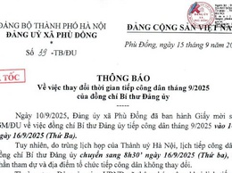 Thông báo thay thời gian tiếp công dân tháng 9/2025 của đồng chí Bí thư Đảng ủy xã Phù Đổng