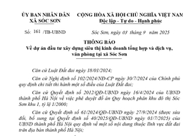 THÔNG BÁO DỰ ÁN ĐẦU TƯ XÂY DỰNG SIÊU THỊ KINH DOANH TỔNG HỢP VÀ DỊCH VỤ, VĂN PHÒNG TẠI XÃ SÓC SƠN