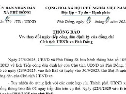 Thông báo thay đổi ngày tiếp công dân của đồng chí Chủ tịch UBND xã Phù Đổng