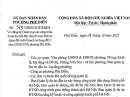 Công văn về việc đăng kí danh mục các công trình, dự án thu hồi đất, chuyển mục đích sử dụng đất và Kế hoạch sử dụng đất 5 năm trên địa bàn phường Phú Diễn