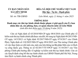 Thông báo Danh mục thủ tục hành chính tiếp nhận và giải quyết thuộc thẩm quyền Ủy ban nhân dân xã Liên Minh