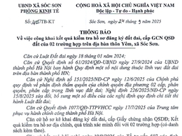 CÔNG KHAI KẾT QUẢ KIỂM TRA HỒ SƠ ĐĂNG KÝ ĐẤT ĐAI, CẤP GCN QSD ĐẤT CỦA 02 TRƯỜNG HỢP THÔN YÊM, XÃ SÓC SƠN.