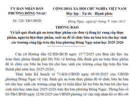 Thông báo về kết quả đánh giá an toàn thực phẩm các đơn vị đăng ký cung cấp thực phẩm, nguyên liệu thực phẩm, suất ăn để tổ chức bữa ăn bán trú cho học sinh các trường công lập trên địa bàn phường Đông Ngạc năm học 2025-2026