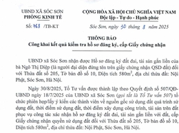 THÔNG BÁO CÔNG KHAI KẾT QUẢ KIỂM TRA HỒ SƠ ĐĂNG KÝ, CẤP GIẤY CHỨNG NHẬN