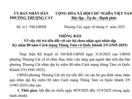 Thông báo: Về việc chi trả tiền đối với các hộ gia đình chưa nhận quà nhân dịp Kỷ niệm 80 năm Cách mạng Tháng Tám và Quốc khánh 2/9 (1945-2025)
