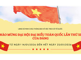 UBND xã Minh Châu Thông báo về việc treo cờ Tổ quốc Thực hiện Thông báo số 32/TB-UBND ngày 09/01/2026 của UBND thành phố Hà Nội về việc treo cờ Tổ quốc.