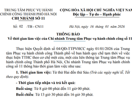  Về việc chuyển Bộ phận Hành chính công tiếp nhận và trả kết quả thủ tục hành chính của UBND xã Chuyên Mỹ về Chi nhánh số 11 trực thuộc Thành phố Hà Nội.