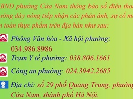 Thông báo số điện thoại đường dây nóng tiếp nhận các phản ánh, sự cố mất an toàn thực phẩm trên địa bàn phường Cửa Nam