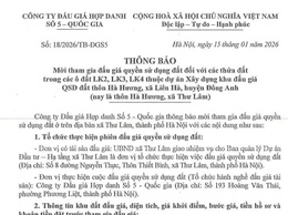 Thông báo mời tham gia đấu giá quyền sử dụng đất đối với các thửa đất trong các ô đất LK2, LK3,LK4 thuộc dự án Xây dựng khu đấu QSD thôn Hà Hương, xã Liên Hà, huyện Đông Anh ( Nay là thôn Hà Hương, xã Thư Lâm).