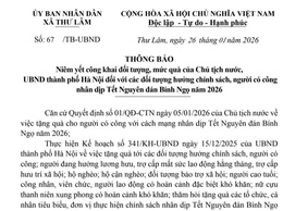 UBND xã Thư Lâm thông báo niêm yết công khai đối tượng, mức quà của Chủ tịch nước, UBND thành phố Hà Nội đối với các đối tượng hưởng chính sách, người có công nhân dịp Tết Nguyên đán Bính Ngọ năm 2026