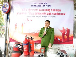 Diễn tập PCCC và cứu hộ cứu nạn, vận hành máy bơm chữa cháy tại thôn Minh Hoà 1 xã Dương Hoà