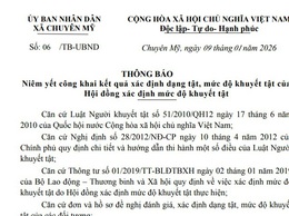 UBND xã Chuyên Mỹ thông báo công bố Kết quả xét xác định dạng tật, mức độ khuyết tật (Đợt 3 năm 2025)