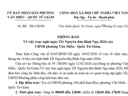 Phường Văn Miếu – Quốc Tử Giám chủ động triển khai công tác trực Tết Nguyên đán Bính Ngọ 2026 bảo đảm tình hình an ninh trật tự xã hội