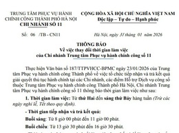 Thông báo: Về việc thay đổi thời gian làm việc của Chi nhánh Trung tâm phục vụ hành chính công số 11
