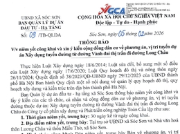 Thông báo niêm yết công khai và xin ý kiến về phương án, vị trí tuyến đường thuộc dự án Xây dựng tuyến đường từ đường Vành đai thị trấn đi đường Long Châu