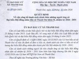 CÔNG BỐ DANH SÁCH CHÍNH THỨC NHỮNG NGƯỜI ỨNG CỬ ĐẠI BIỂU HỘI ĐỒNG NHÂN DÂN XÃ THANH OAI KHÓA II, NHIỆM KỲ 2026 - 2031