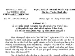 Thông báo về việc điều chỉnh thời gian tiếp nhận hồ sơ và trả kết quả giải quyết thủ tục hành chính tại các Điểm thuộc Chi nhánh Trung tâm Phục vụ hành chính công số 1