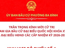 Phường Ba Đình thông báo các khu vực bỏ phiếu phục vụ bầu cử đại biểu Quốc hội khóa XVI và đại biểu HĐND các cấp