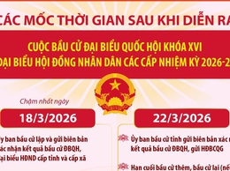 Các mốc thời gian sau khi diễn ra cuộc bầu cử Đại biểu Quốc hội khóa XVI và đại biểu HĐND các cấp nhiệm kỳ 2026-2031