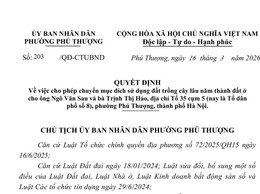 Công khai quyết định về việc chuyển mục đích sử dụng đất tại Phường Phú Thượng