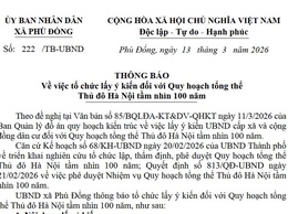 Thông báo về việc tổ chức lấy ý kiến đối với Quy hoạch tổng thể Thủ đô Hà Nội tầm nhìn 100 năm