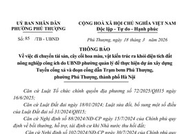 Phường Phú Thượng thông báo về việc di chuyển tài sản, cây cối, hoa màu phục vụ triển khai dự án trạm bơm