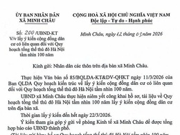 UBND xã Minh Châu thông báo về việc lấy ý kiến cộng đồng dân cư có liên quan đối với Quy hoạch tổng thể thủ đô Hà Nội tầm nhìn 100 năm.