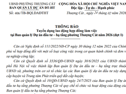 Thông báo Tuyển dụng lao động hợp đồng làm việc tại Ban quản lý Dự án đầu tư - hạ tầng phường Thượng Cát năm 2026 (đợt 1)