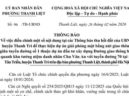 UBND PHƯỜNG THANH LIỆT THÔNG BÁO ĐIỀU CHỈNH MỘT SỐ NỘI DUNG THU HỒI ĐẤT CỦA UBND HUYỆN THANH TRÌ ĐỂ THỰC HIỆN GIẢI PHÓNG MẶT BĂNG NÚT GIAO THÔNG GIỮA TUYẾN ĐƯỜNG SỐ 1