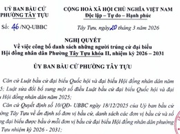 Thông báo số 47/TB-UBBC ngày 20/3/2026 của Ủy ban bầu cử phường Tây Tựu về việc công khai Nghị quyết công bố danh sách người trúng cử đại biểu HĐND phường Tây Tựu nhiệm kỳ 2026 - 2031