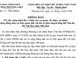 Thông báo công khai lấy ý kiến các cơ quan, tổ chức, cá nhân và cộng đồng dân cư liên quan đối với hồ sơ Quy hoạch tổng thể Thủ đô Hà Nội tầm nhìn 100 năm