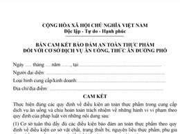 Bản cam kết bảo đảm an toàn thực phẩm đối với cơ sở dịch vụ ăn uống, thức ăn đường phố