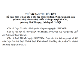 Phường Phú Thượng thông báo thu hồi đất thực hiện dự án nhà ở xã hội cho lực lượng vũ trang Công an Nhân dân