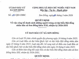 Danh sách những người trúng cử đại biểu Hội đồng nhân dân xã Sơn Đồng khóa XXI, nhiệm kỳ 2026 - 2031