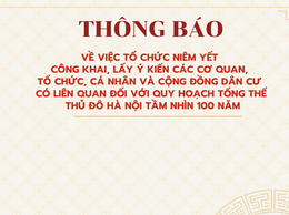 Phường Phú Diễn thông báo việc tổ chức niêm yết công khai, lấy ý kiên các cơ quan, tổ chức, cá nhân và cộng đồng dân cư có liên quan đối với Quy hoạch tổng thể Thủ đô Hà Nội tầm nhìn 100 năm