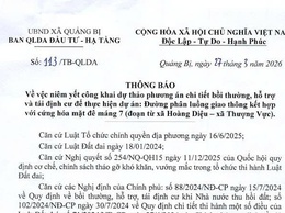 Thông báo về việc niêm yết công khai dự thảo phương án chi tiết bồi thường, hỗ trợ và tái định cư để thực hiện dự án đường phân luồng giao thông kết hợp cứng hóa mặt máng 7, đoạn từ xã Hoàng Diệu đến xã Thượng vực cũ