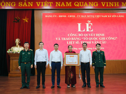 Xã Yên Lãng tổ chức Lễ công bố Quyết định của Thủ tướng Chính phủ và Trao Bằng Tổ quốc ghi công cho thân nhân liệt sĩ Trịnh Văn Câu