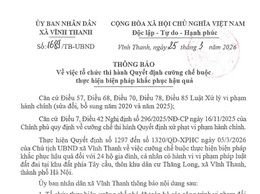 XÃ VĨNH THANH THÔNG BÁO TỔ CHỨC CƯỠNG CHẾ THI HÀNH QUYẾT ĐỊNH KHẮC PHỤC HẬU QUẢ VI PHẠM ĐẤT ĐAI