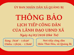 Lịch tiếp công dân của Lãnh đạo UBND xã ngày 04/3/2026 (Thứ 4)