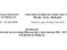 Kế hoạch tuyển sinh vào các trường Mầm non, lớp 1, lớp 6 năm học 2026-2027 trên địa bàn xã Thuận An