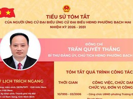 TIỂU SỬ TÓM TẮT ĐỒNG CHÍ TRẦN QUYẾT THẮNG - BÍ THƯ ĐẢNG ỦY, CHỦ TỊCH HĐND PHƯỜNG ỨNG CỬ ĐẠI BIỂU HỘI ĐỒNG NHÂN DÂN PHƯỜNG BẠCH MAI NHIỆM KỲ 2026- 2031