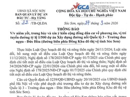 Niêm yếu trưng bày và xin ý kiến cộng đồng dân cư về phương án, vị trí tuyến đường tỷ lệ 1/500 thuộc dự án Quốc lộ 3 - trường đua ngựa - Đức Hoà (đường biên phía Đông KĐT vệ tinh Sóc Sơn)
