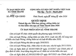 Xã Vĩnh Thanh thành lập các Tiểu ban phòng, chống thiên tai và tìm kiếm cứu nạn năm 2026