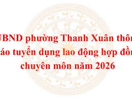 UBND phường Thanh Xuân thông báo tuyển dụng 07 chỉ tiêu lao động hợp đồng chuyên môn năm 2026