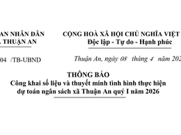 Thông báo công khai số liệu và thuyết minh tình hình thực hiện dự toán ngân sách xã Thuận An Quý I năm 2026