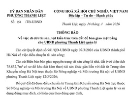 Thông báo về việc di dời tài sản, vật kiến trúc trên đất để bàn giao mặt bằng cho UBND phường Thanh Liệt quản lý