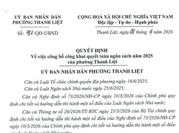 Về việc công bố công khai quyết toán ngân sách năm 2025 của phường Thanh Liệt